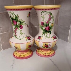Laura Ashley Floral Vases with Pink and Yellow Accents